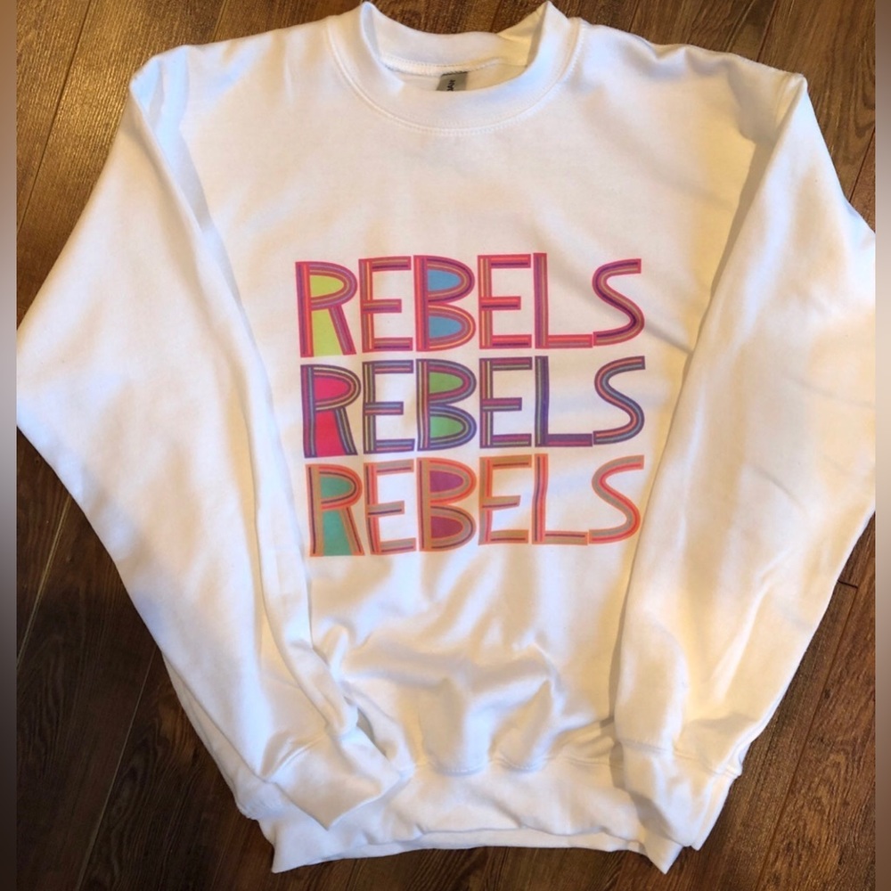 Youth Large “Rebels” Stacked School Mascot Sweatshirt
